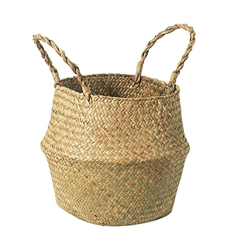 1 Pieza, Cesta De Mimbre Tejida A Mano Con Algas Marinas, Añade Estilo Y Funcionalidad A La Decoración De Tu Hogar Con Este Macetero Tejido