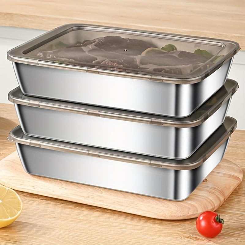 Juego de Contenedores para Alimentos de Acero Inoxidable - Herméticos, Libres de BPA, Apto para Microondas y Nevera, Resistente a Roturas, Organizador Rectangular Multiusos para Cocina y Despensa