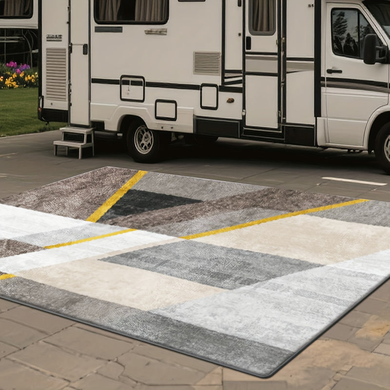 Estampado plano 2D con patrón geométrico exquisito, alfombra decorativa de estilo moderno 1 pieza, picnic, RV, balcón, patio, cubierta, camping, decoración de vacaciones para interiores y exteriores disponibles en múltiples escenas, tamaños múltiples opc