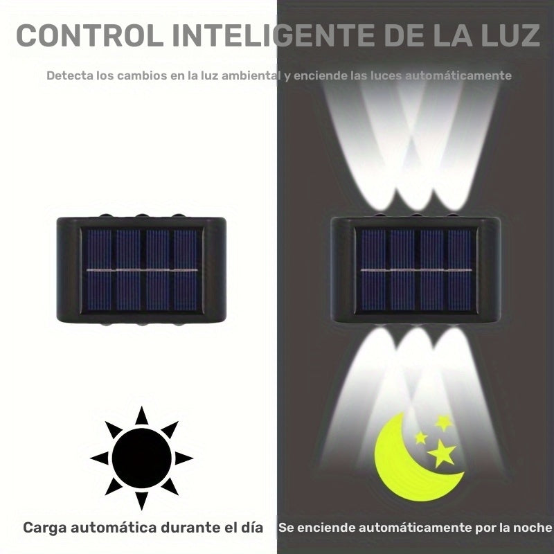 Luces de Pared Solares con 6 Cabezas y LED, Opciones de Luz Cálida/Fria, Sensor de Movimiento, Diseño Impermeable para Jardín, Calle, Paisaje, Boda, Decoración de Camping, Incluye Batería de Níquel, Instalación Fácil, ≤36V, Material Policarbonato, Decora