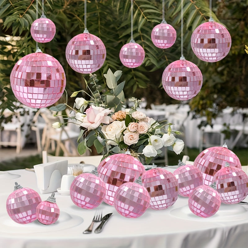 35 bolas de disco de vidrio, 4 tamaños, decoraciones reflectantes plateadas colgantes, suministros para fiestas de disco de los 70, decoraciones navideñas para árboles, sin plumas, para uso en el hogar y la cocina.