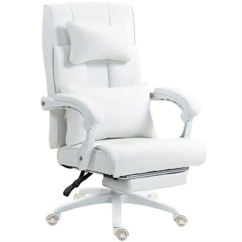 Silla de juego ergonómica para oficina con soporte lumbar y reposabrazos - Altura ajustable, giro de 360°, base de 5 ruedas - Poliéster duradero, blanco - Uso en casa y dormitorio, silla para escritorio