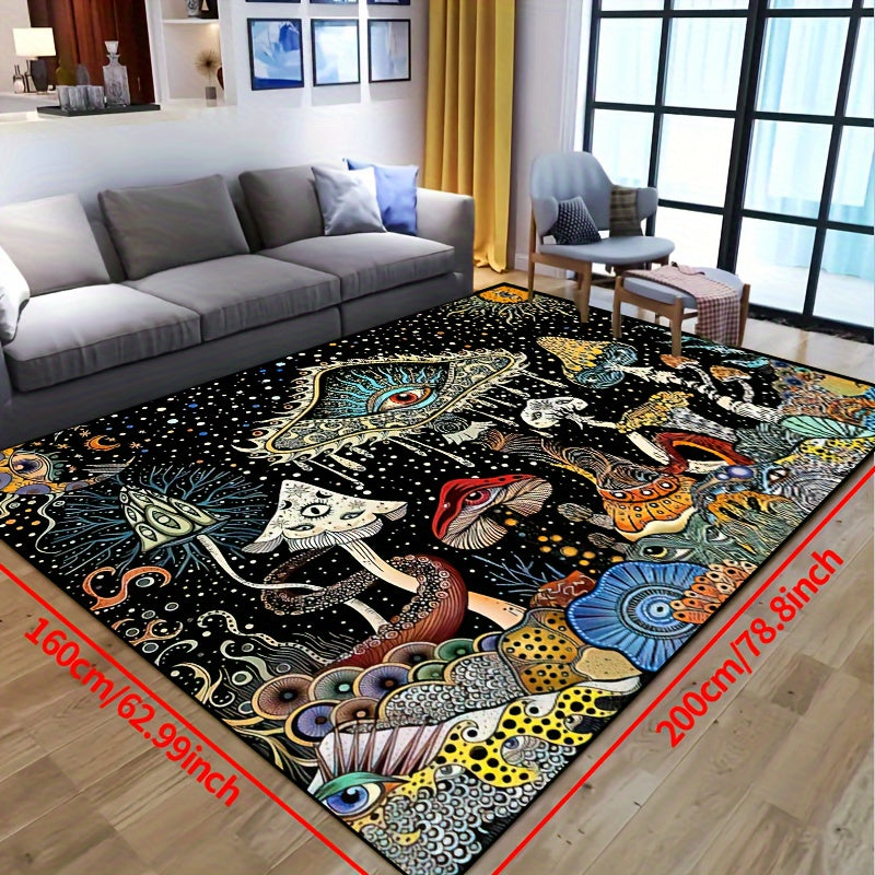 Una alfombra lavable antideslizante con patrón de champiñones, adecuada para salones, dormitorios y decoración de jardín de patio al aire libre, decoración para el hogar y embellecimiento de habitaciones.