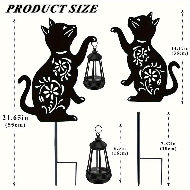 Lámpara de gato solar con patrones florales - Luz exterior de jardín de metal, batería de níquel, ideal para decoración de patio, regalo perfecto para el Día de la Madre (1/2PAQUETE), iluminación eficiente energéticamente | Lámpara decorativa | Construcc