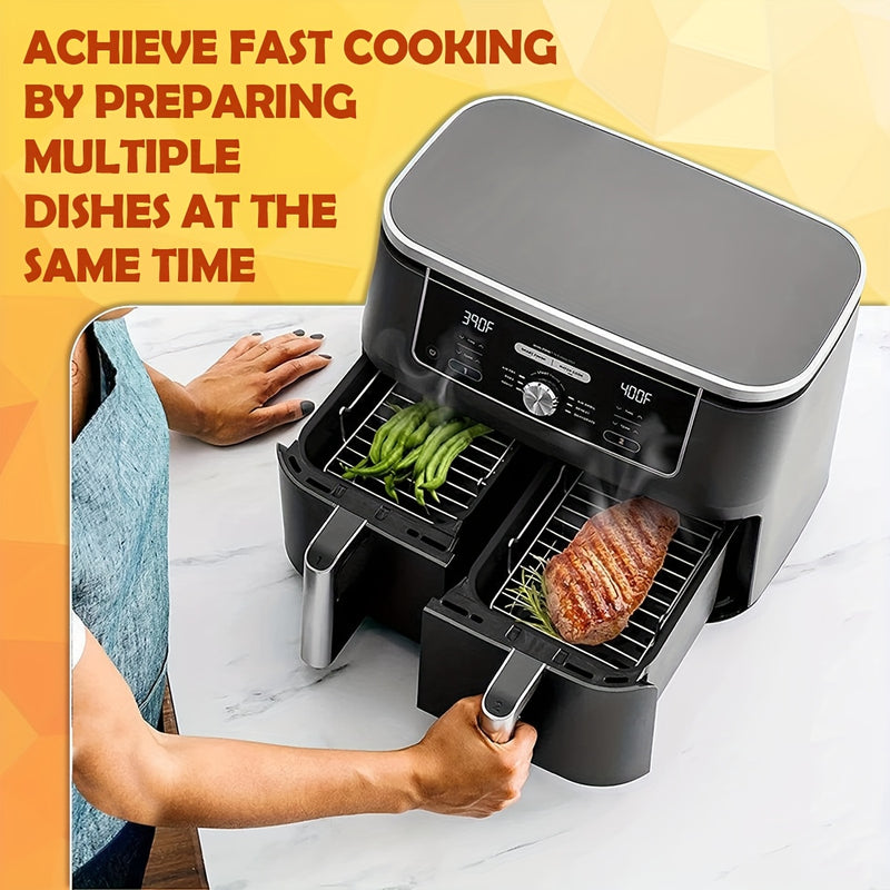 Juego de Accesorios para Freidora de Aire de 8 Piezas con 2 Tapetes de Silicona Antiadherentes, 2 Rejillas de Acero Inoxidable y 4 Brochetas - Resistentes al Calor, Reutilizables para Cocinar Saludable, Hornear y Asar - Incluye Compatibilidad con Cesta D