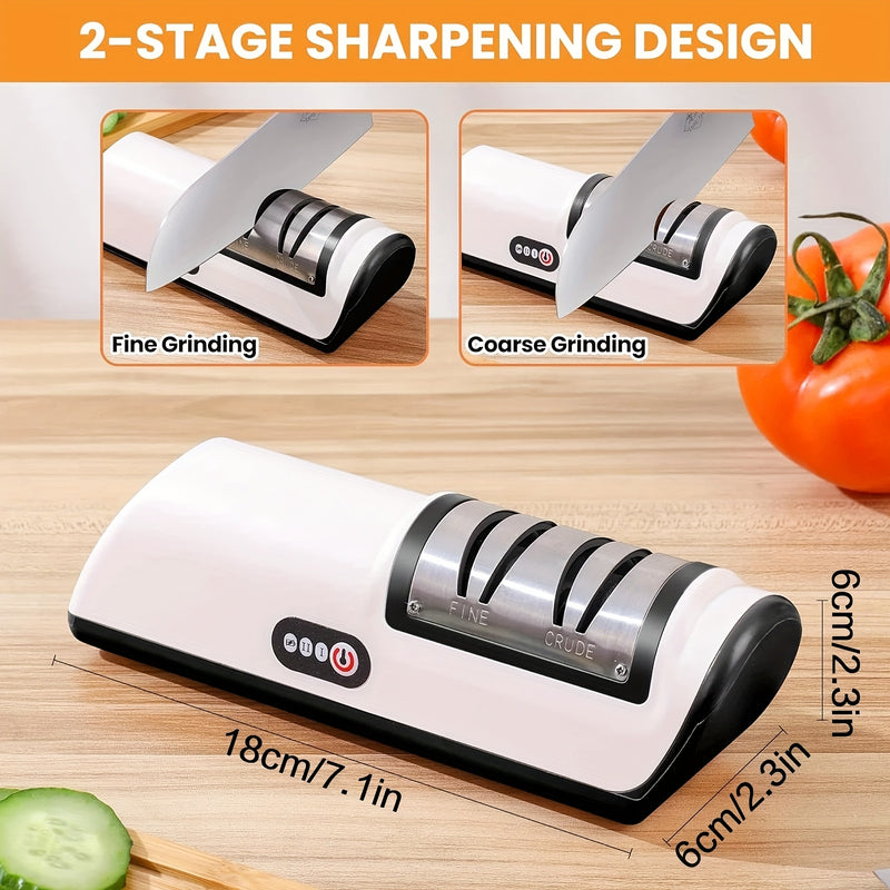 Afila Cuchillos Eléctrico Profesional de 2 Etapas - Función Rápida de Afilado y Pulido, Herramienta Fácil de Usar para Diversos Cuchillos de Cocina