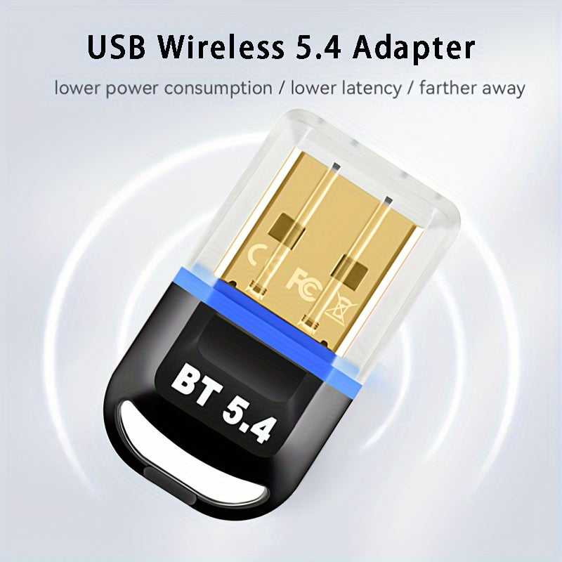 Adaptador inalámbrico USB BT 5.4, receptor USB inalámbrico, compatible con computadora/audífonos/teclado/ratón/altavoces y otros dispositivos, Windows 11/10/8.1 Plug and Play, retrocompatible automáticamente con versiones 5.3/5.1/5.0/4.2/4.1/4.0, ¡agrega