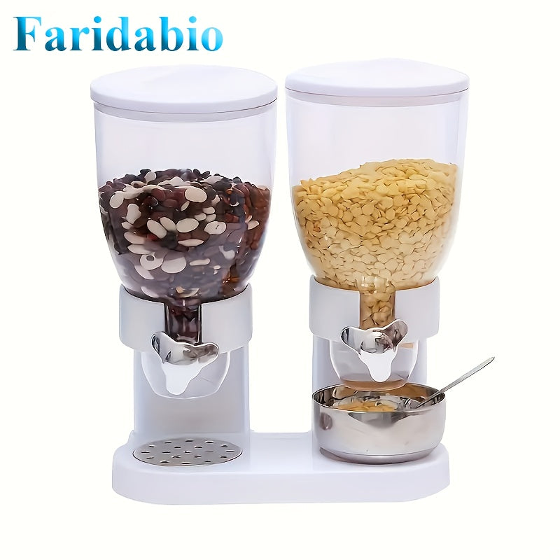Juego de dispensador de alimentos de doble propósito Faridabio - Contenedores de almacenamiento a prueba de fugas para avena, nueces, snacks y cereales - Material ABS duradero, organizadores de cocina blancos o negros con múltiples compartimentos