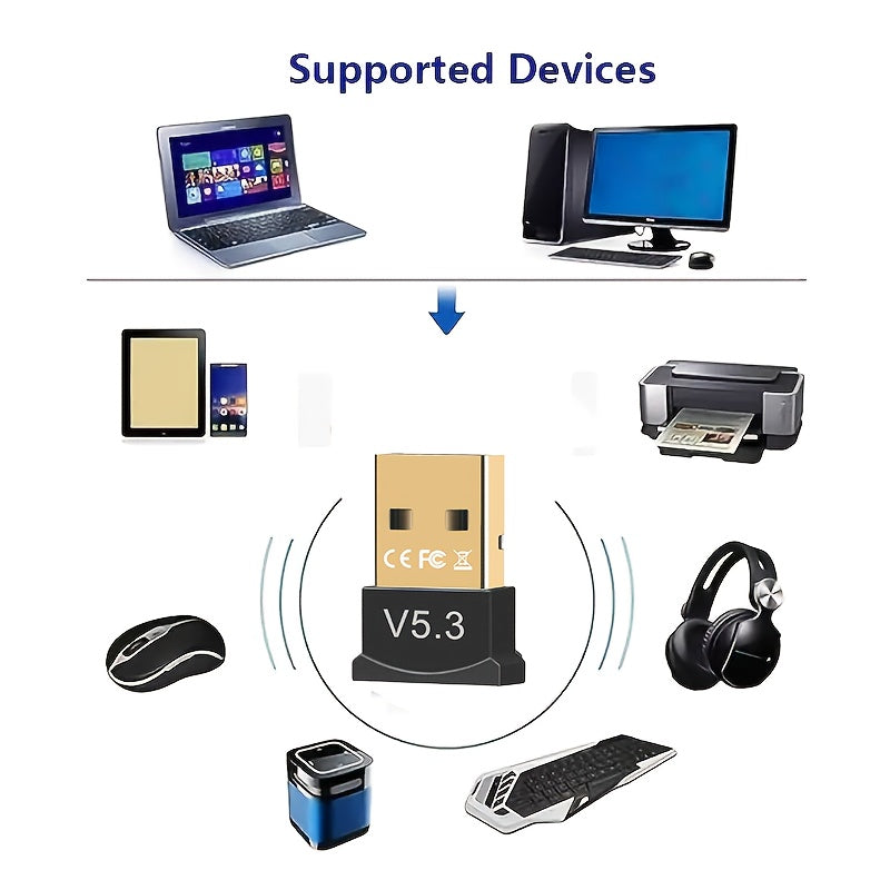 Adaptador sin varillas USB 5.3 para Windows 11/10 - Transferencia Rápida de Datos, Diseño de Doble Antena, Compatible con Descenso Automático para 5.0/4.2/4.1/4.0, Adaptador de Red Sin Fíos Plug & Play para PC, Computadoras Portátiles y de Escritorio, Co