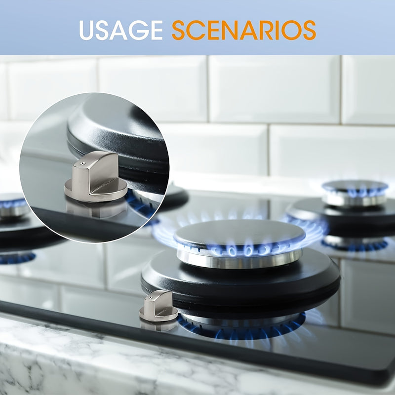 Juego de 4 botones de estufa de acero inoxidable, interruptores de control de superficie de cocción universal de 6 mm para modelo de cocina, reemplazo de interruptores de superficie de cocina rotativos