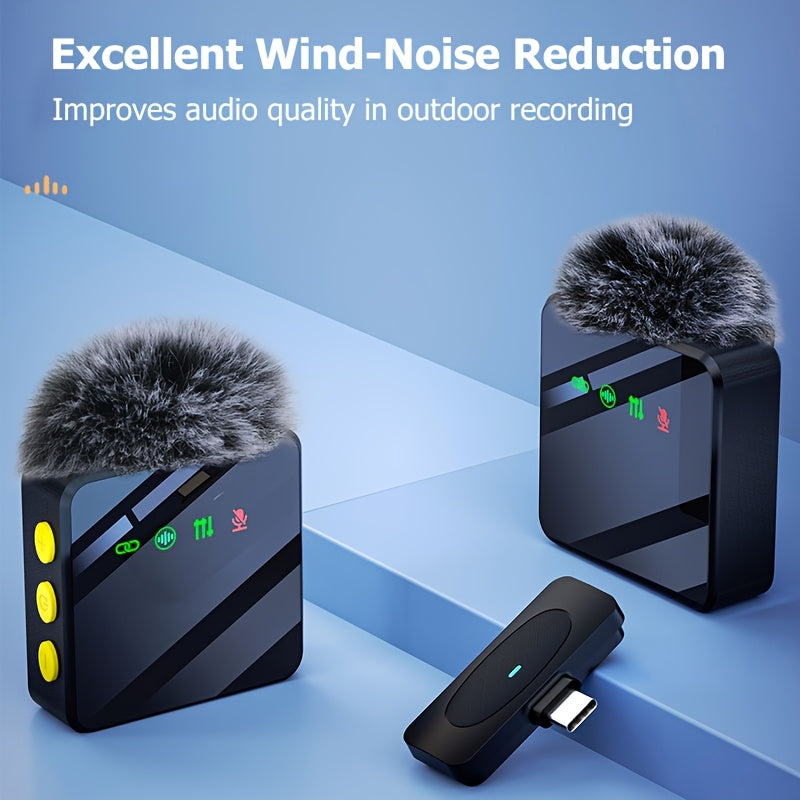 Sistema de micrófono de solapa inalámbrico profesional SENWUKO - Carga USB-C, batería de litio, grabación silenciosa con función de silencio, diseño moderno en negro para streaming y llamadas, SENWUK