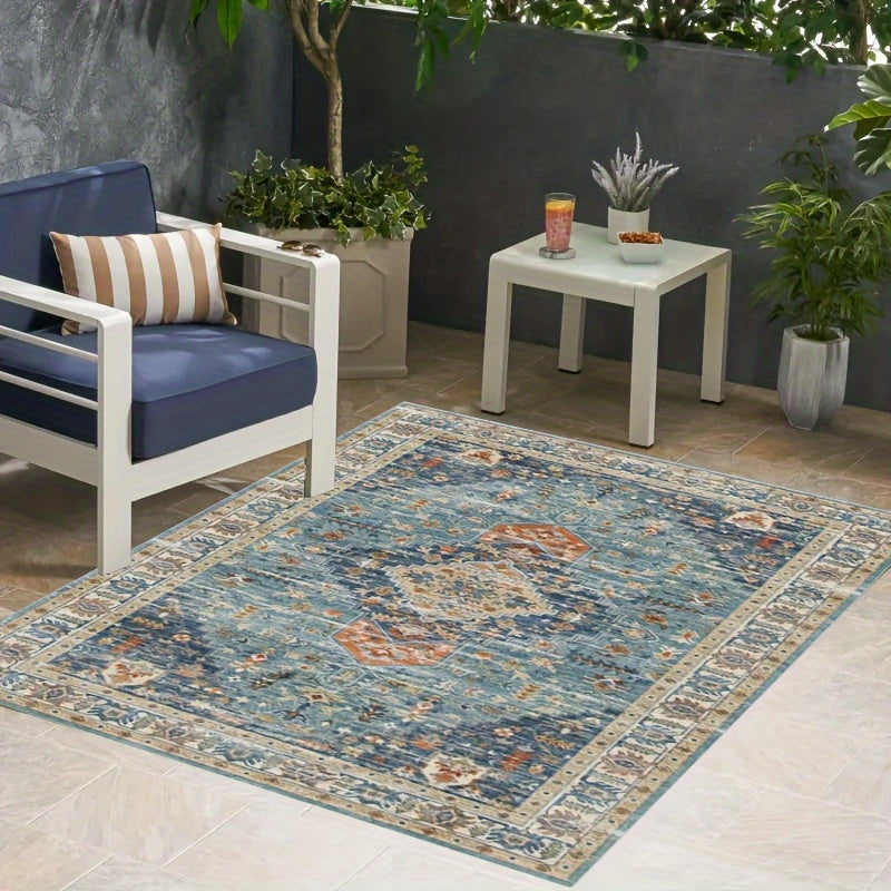 1 pieza de alfombra grande al aire libre estilo bohemio retro de 850g/grosor de 0.8 cm, antideslizante para acampada en RV y picnics, tapete suave de poliéster para salón, pasillos o solárium con pisos de madera dura, decoración primaveral