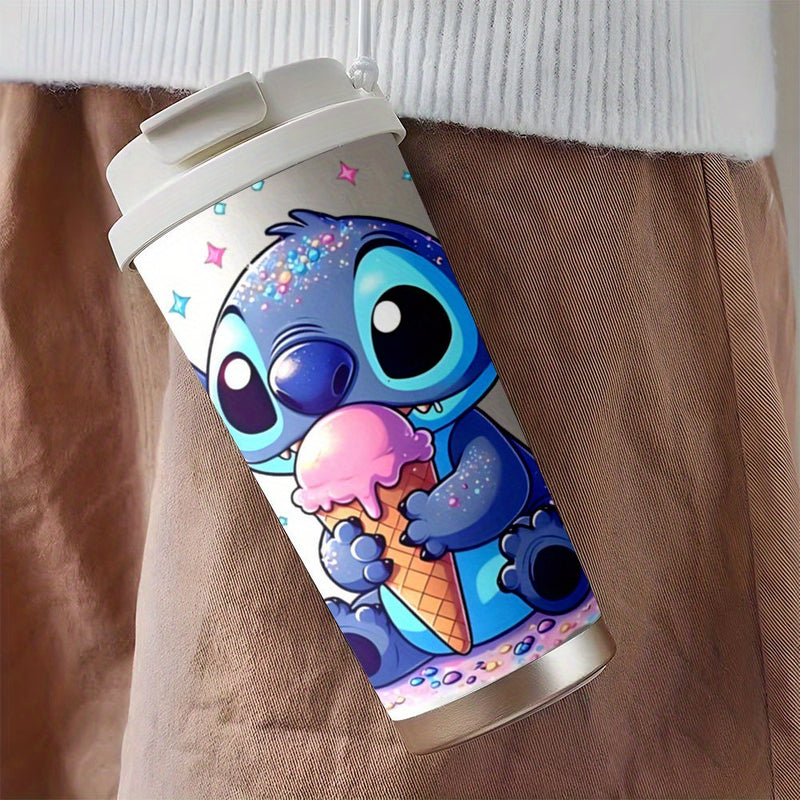 1 unidad de taza de viaje de 18 oz Disney Stitch, gran capacidad, acero inoxidable, para bebidas frías y calientes, crema. Ideal como regalo para verano e invierno, KFB03231