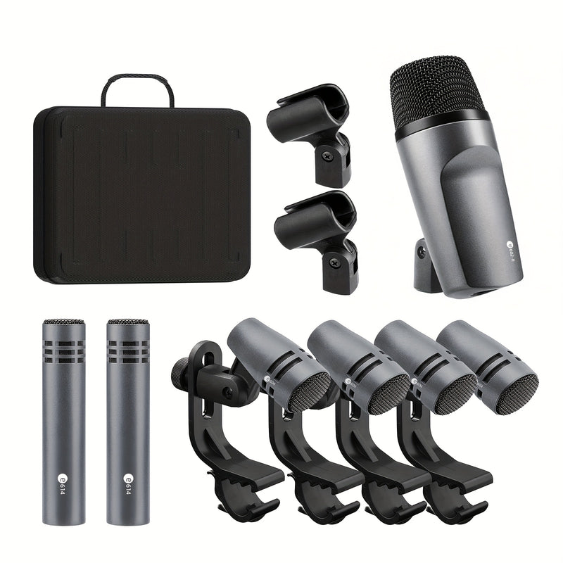 Kit de micrófono de batería G-MARK E608 de 7 piezas con cymbal dinámico, batería de bajo y snare para conjuntos de batería, DJ, instrumentos de escenario y grabación en vivo, material ABS, conexión XLR, no requiere batería.