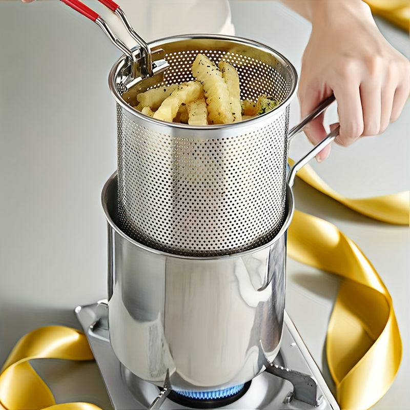 DYFDYF 1.2L Mini Freidora Profunda de Acero Inoxidable con Recubrimiento Antideslizante y Malla de Filtro - Compatible con Estufas de Gas, Diseño Ahorrador de Aceite para Freír Huevos, Pollo, Verduras - Electrodoméstico Compacto para Cocina, Freidora Pro