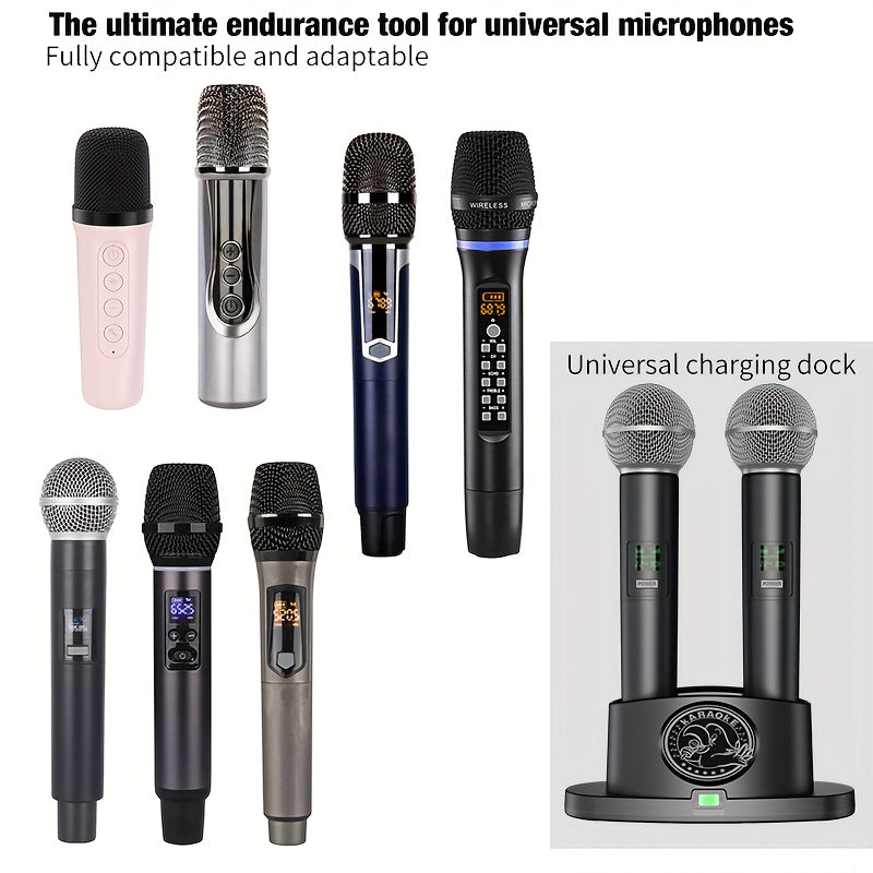 Base de carga universal inalámbrica para micrófono - Altura ajustable, compatible con micrófono dual, alimentado por USB-C, diseño compacto para carga de micrófono sin manos, cargador de micrófono, grabación sin manos, accesorio elegante, construcción du