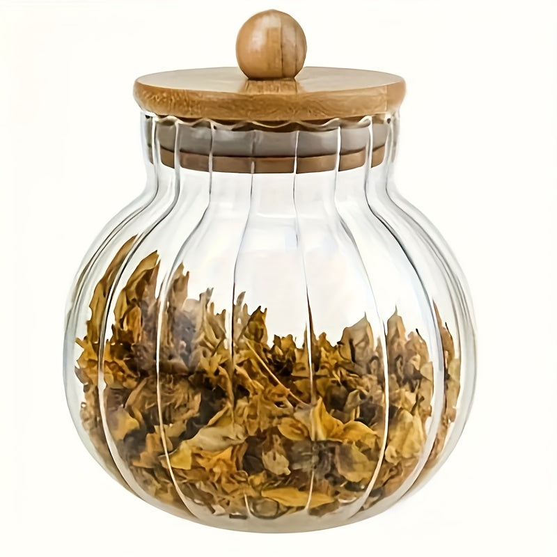 1 frasco de vidrio rayado con tapa de bambú - Contenedor multiusos reutilizable para pan, galletas, dulces, té y condimentos