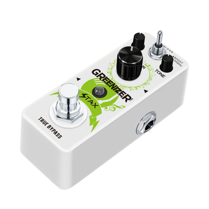Pedal de Efectos Vintage Analógico Overdrive Greenizer - Recreación del Sonido de Tubo de los 70's, Mini Tamaño con True Bypass