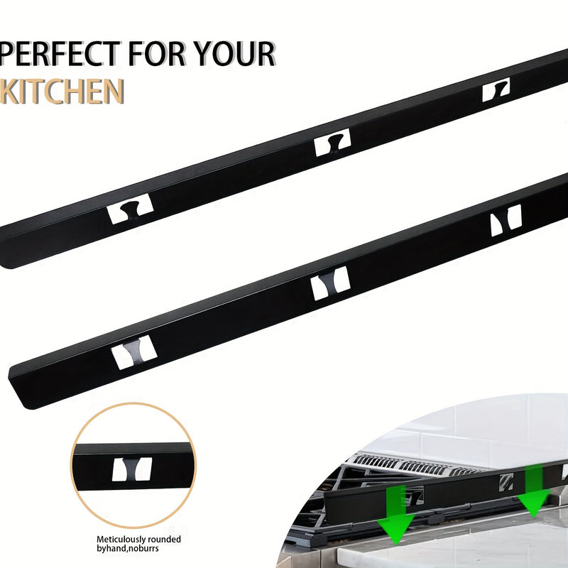 2pcs Cubiertas de Aluminio Negro para Huecos de Estufa - 59.44cm Protector Duradero para Encimera y Lado de Cocina, Evita Desbordamientos, Mantiene el Área de la Estufa Limpia, Protector de Hueco de Encimera | Diseño Negro Elegante | Aleación de Aluminio