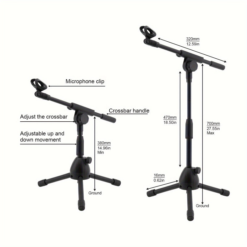 Soporte de Micrófono Retráctil de Brazo Oscilante Montado en el Suelo para Actuaciones en Escenario/Conciertos con Trípode, Soporte de Trípode