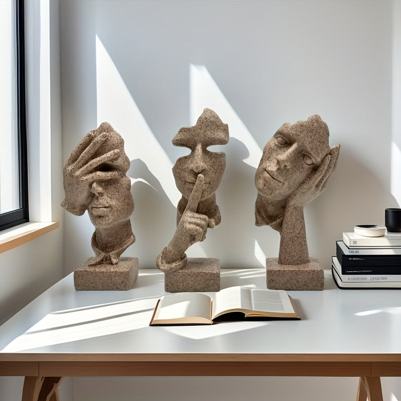 3 piezas de máscaras decorativas artesanales europeas, figuras abstractas simples, escultura para sala de estar u oficina