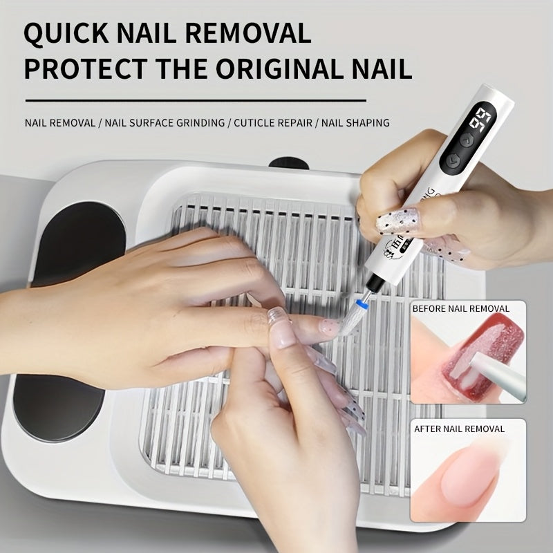 Afilador de uñas profesional para uñas gruesas, uñas viejas, belleza de uñas, extracción de uñas, onicomicosis - Recargable por USB con 4 cabezales de afilado, pantalla digital, diseño blanco y azul, afilador de uñas para uñas gruesas, salud de las uñas,