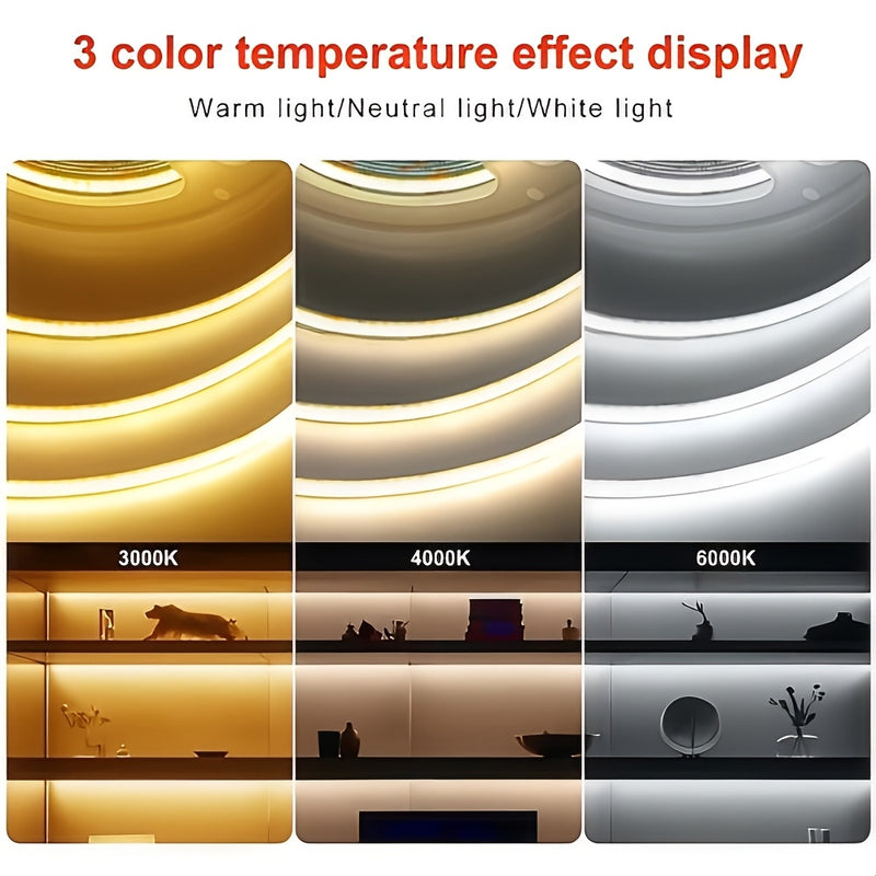 LTG-GEE 24V COB LED Strip Lights - 10m, 6000 luces, 320 LEDs/metro, brillo CRI90, luz blanca cálida y fría dual, flexible para decoración del hogar, proyectos DIY, iluminación de gabinetes, cocina y escenario, iluminación ambiental, no requiere batería,