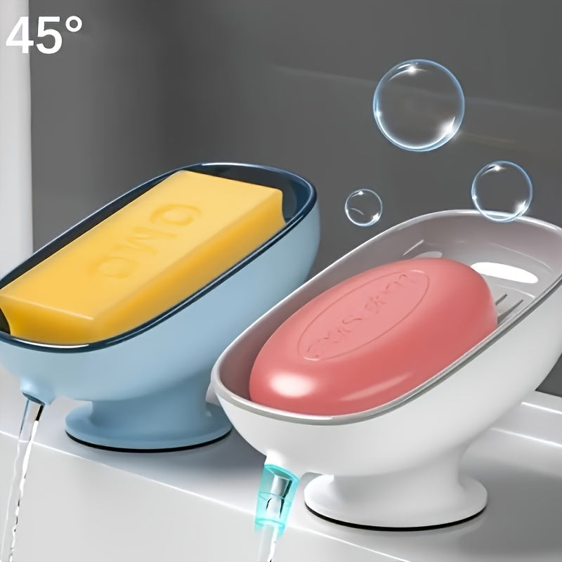 Soporte de jabón de baño 2 en 1 con base de ventosa, almacenamiento dual para jabones redondos, cuadrados y grandes, sin fragancia - Envase multicolor