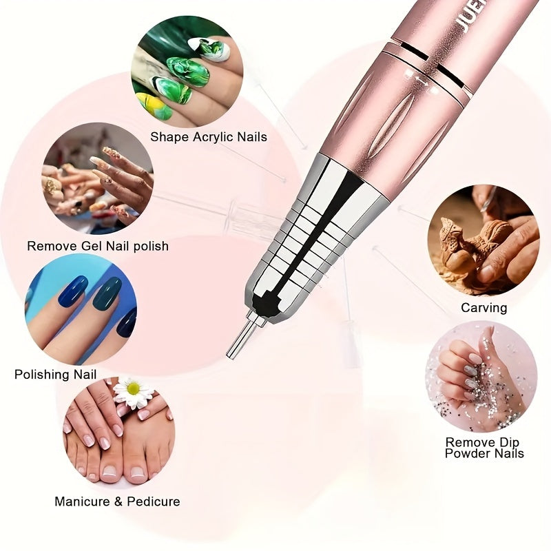 Kit de Cuidado de Uñas Eléctrico 5-en-1: Herramienta de Manicura y Pedicura Recargable por USB con 11 Brocas y Bandas de Lijado - Perfecto para Exfoliar, Pulir y Uñas Acrílicas