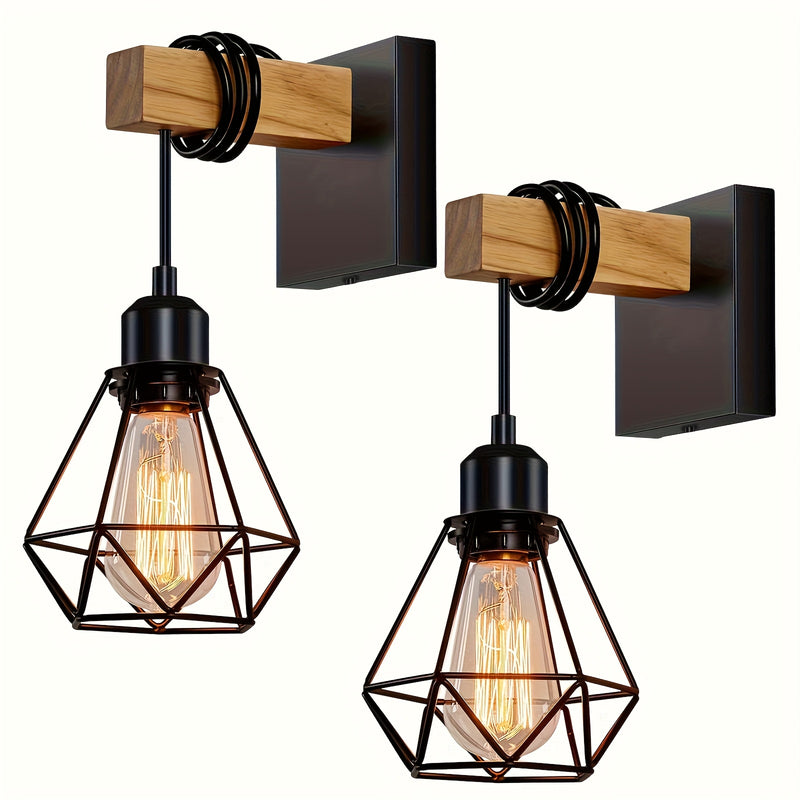 Juego de 2 luces de pared, iluminación montada en la pared de granja, lámparas de tocador negras con jaula de metal para baño, pasillo, sala de estar, espejo, dormitorio (excluyendo bombillas)