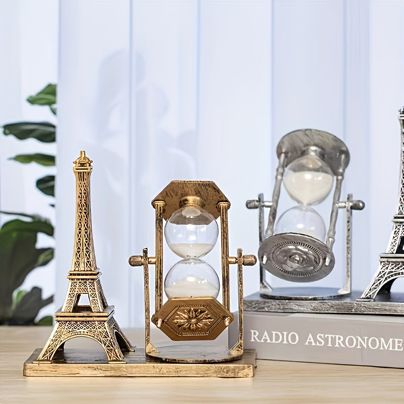 Decoración de Temporizador de la Torre Eiffel de Inspiración Vintage - Pieza de Arte Elegante de Madera con Acabado Dorado para Hogar y Oficina Modernos, Ideal para Decoración de Escritorio de Año Nuevo, Decoración Vintage