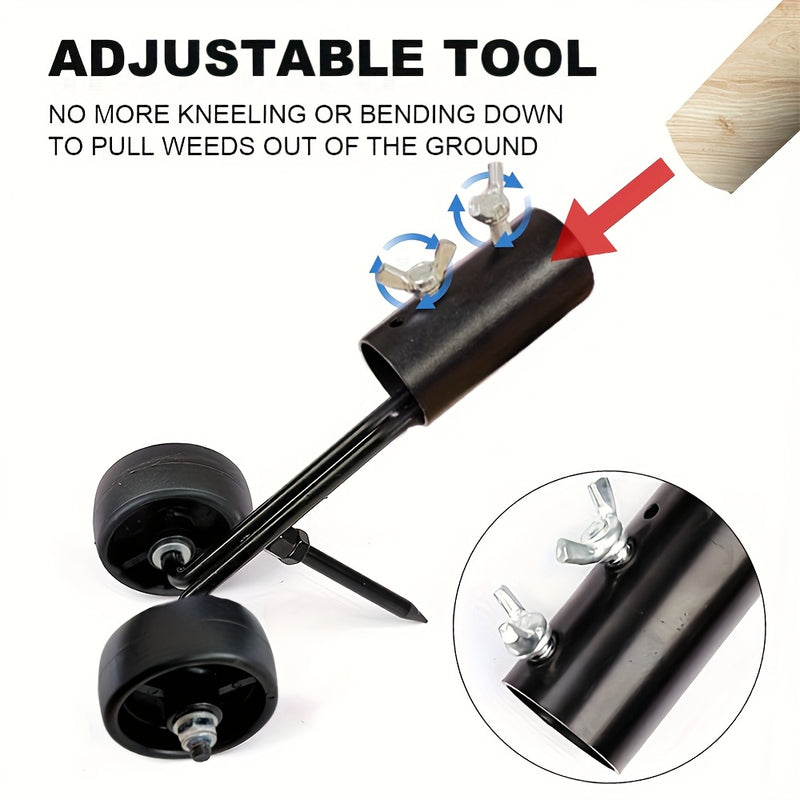 Eliminador de malezas de doble rueda de acero de manganeso, altura ajustable, resistente a la oxidación, para aceras/roturas de ladrillos, herramienta manual para eliminar raíces, construcción metálica duradera, jardinería | Diseño ergonómico | Manejo fá