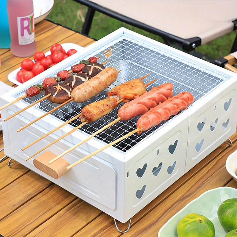 Parrilla cuadrada portátil con recubrimiento antiadherente - Estufa de carbón multiusos para camping, hogar y cocina al aire libre, construcción de acero inoxidable, ideal para hervir té y asar carnes, equipo de cocina al aire libre | Diseño moderno de p