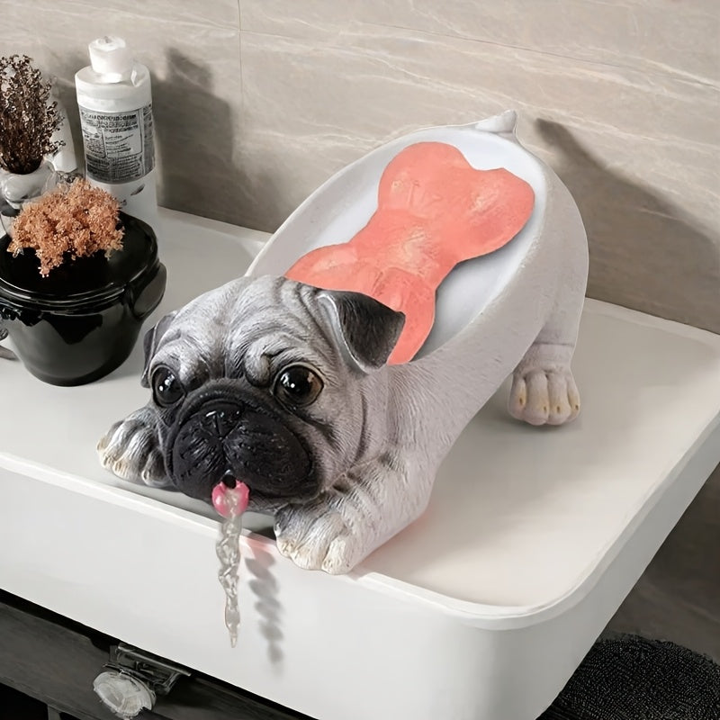 Estatuilla de Pug blanco de resina simulada para jabón - Caja de productos domésticos diarios, adecuada para baño y cocina
