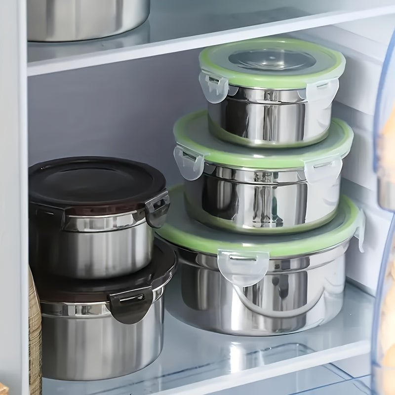 1 Juego de 3 Contenedores de Conservación de Alimentos, A Prueba de Fugas, Reutilizables de Acero Inoxidable con Tapas, Adecuados para Tazones Sellados, Cajas de Almacenamiento de Alimentos Frescos y Cajas de Bento