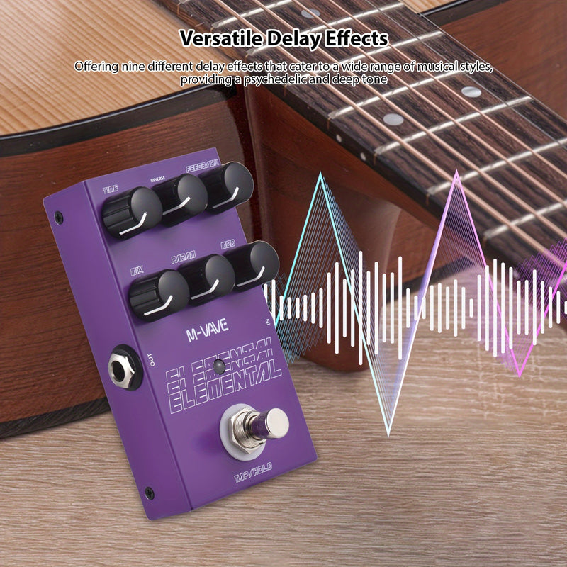 Pedal de Efectos de Retardo ELEMENTAL para Guitarra M-VAVE TIEMPO/9 Tipos de Efectos de Retardo/FEEDBACK/MIX/PARAM/MOD Perilla DC 9V Entrada/Salida de 6.35mm Efecto de Retardo ELEMENTAL para Guitarra Eléctrica con Modos TAP y HOLD