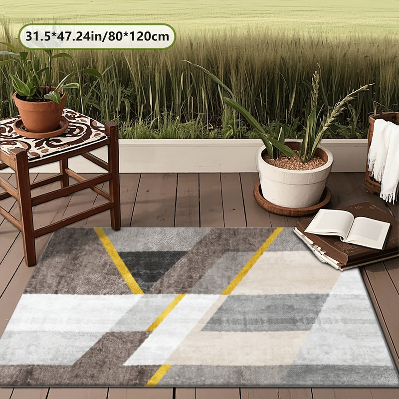 Estampado plano 2D con patrón geométrico exquisito, alfombra decorativa de estilo moderno 1 pieza, picnic, RV, balcón, patio, cubierta, camping, decoración de vacaciones para interiores y exteriores disponibles en múltiples escenas, tamaños múltiples opc