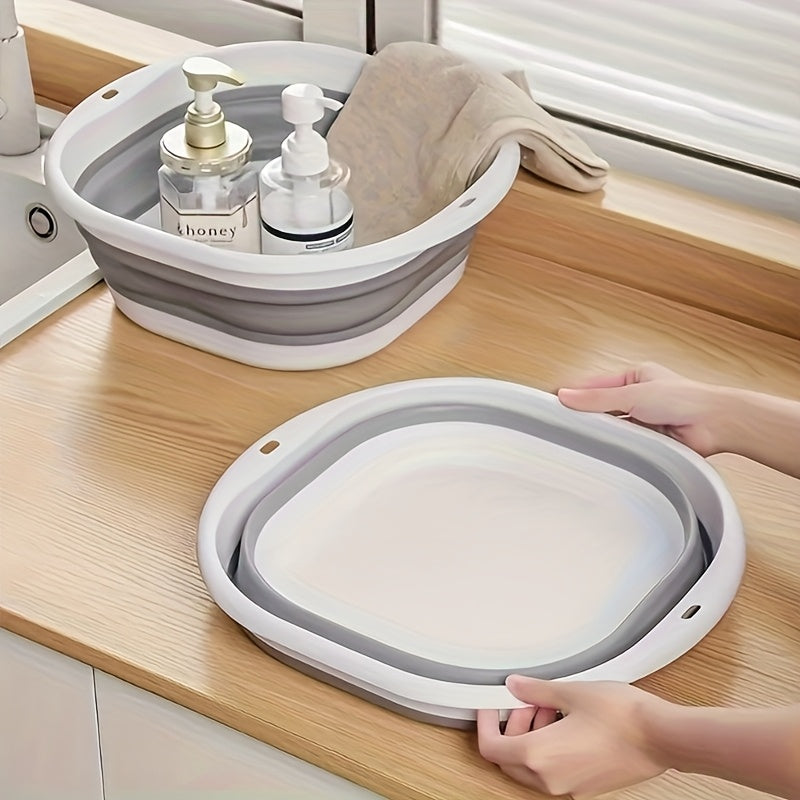 Esencial de Viaje | Bañera de Pie Plegable y Portátil - Plástico Grueso Duradero con Diseño a Rayas - Ideal para el Hogar, Residencia Universitaria o Uso al Aire Libre - Perfecto para Lavar Manos y Pies