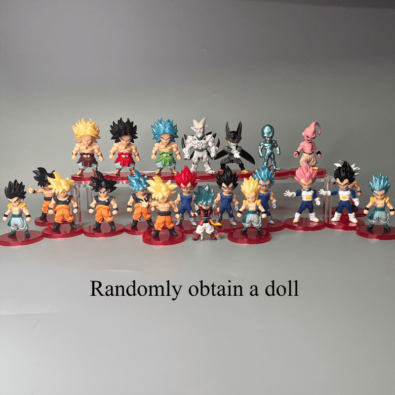 21 figuras de personajes populares del anime, incluyendo a los héroes Saiyan como Bulma, Vegeta y Piccolo, Frieza. Recibe 1 pieza al azar para decoración de escritorio