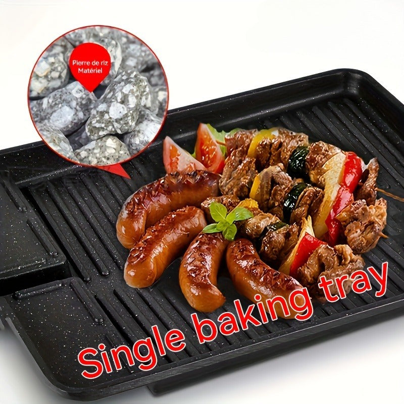Sartén rectangular antiadherente - Sartén de piedra de metal sin humo con asa para asar al aire libre/interior, placa caliente y sartén, ideal para salchichas, verduras, etc., placa de asador para barbacoa