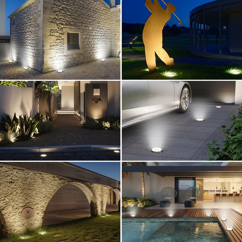 12/8 piezas de luces solares geográficas, 12 luces de disco solares LED, luz blanca, accesorios de iluminación para jardín, ideales para césped, patio, terraza, balcón y aceras