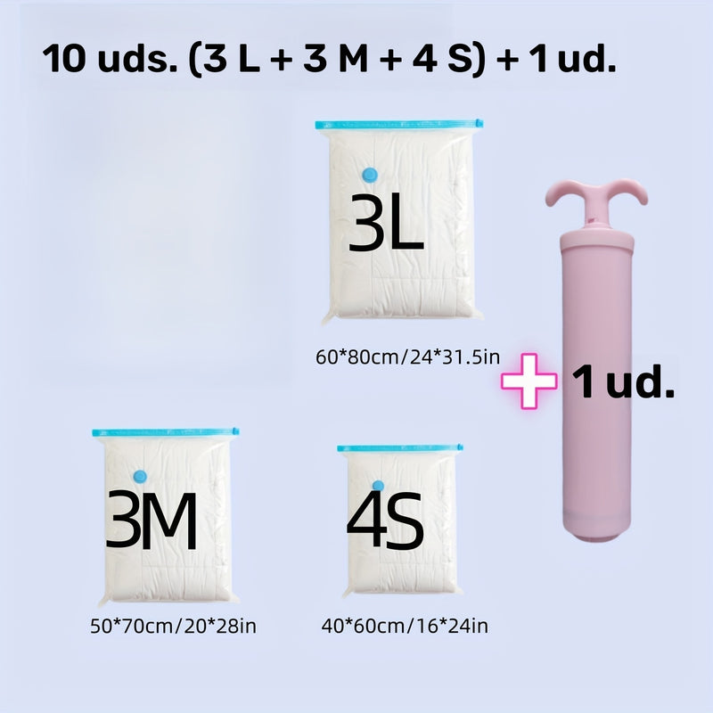Juego de 11 bolsas de almacenamiento al vacío con bomba manual rosa, especial para guardar ropa de invierno, bolsas plásticas rectangulares multifuncionales con cierre de cremallera, ideales para viajes, campamentos, mudanzas y organización del hogar o c