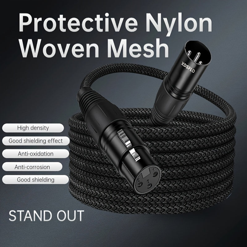 XDSPLO Cable de Micrófono de Alta Fidelidad XLR Macho a Hembra de 3 Pines - Trenzado de Nylon Duradero, Núcleo de Cobre Puro para Transmisión de Señal Sin Pérdidas, Mejorado con Pines Más Gruesos y Blindaje Intrincado - Ideal para Sistemas de Grabación y
