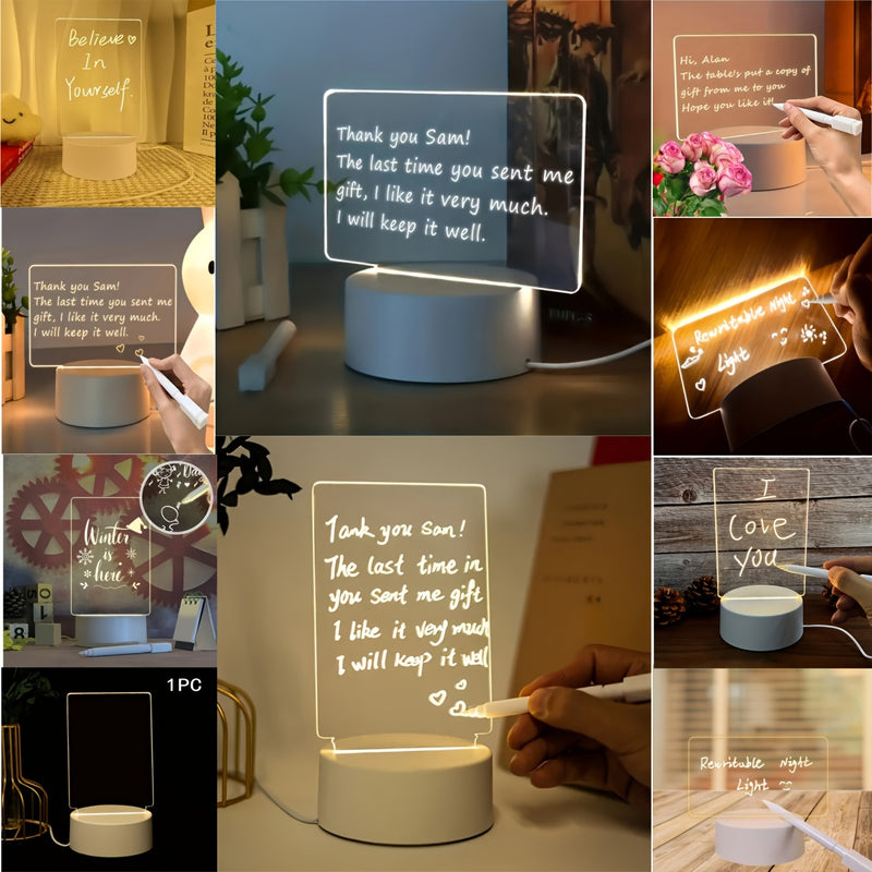 1pc Lámpara de mesa con tablero de mensajes LED moderno con bolígrafo - Luz nocturna cálida creativa con alimentación USB para decoración de habitación/sala de estar, construcción de plástico, varios patrones, no requiere batería