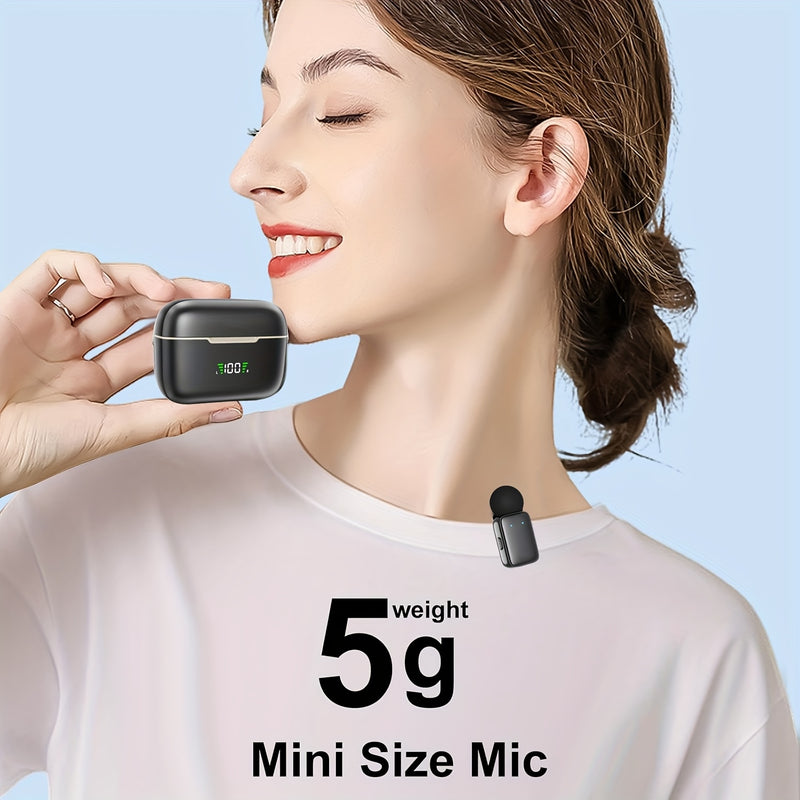 Micrófono inalámbrico mini de clip con estuche de carga - Micrófono lavalier portátil para vlogging, streaming, podcasts y reuniones