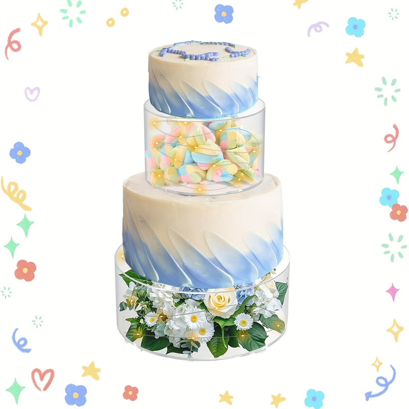 2 piezas de Soporte para Pastel Acrílico Transparente para Mesa de Postres, Caja Redonda Rellenable con Mantel de Papel de Encaje, Decoraciones Centrales para Fiestas de Cumpleaños y Bodas (20.32 cm, 30.48 cm)