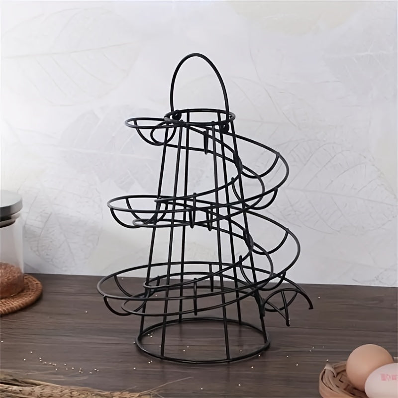 Portahuevos de acero inoxidable negro moderno - Organizador de cocina ahorrador de espacio para huevos
