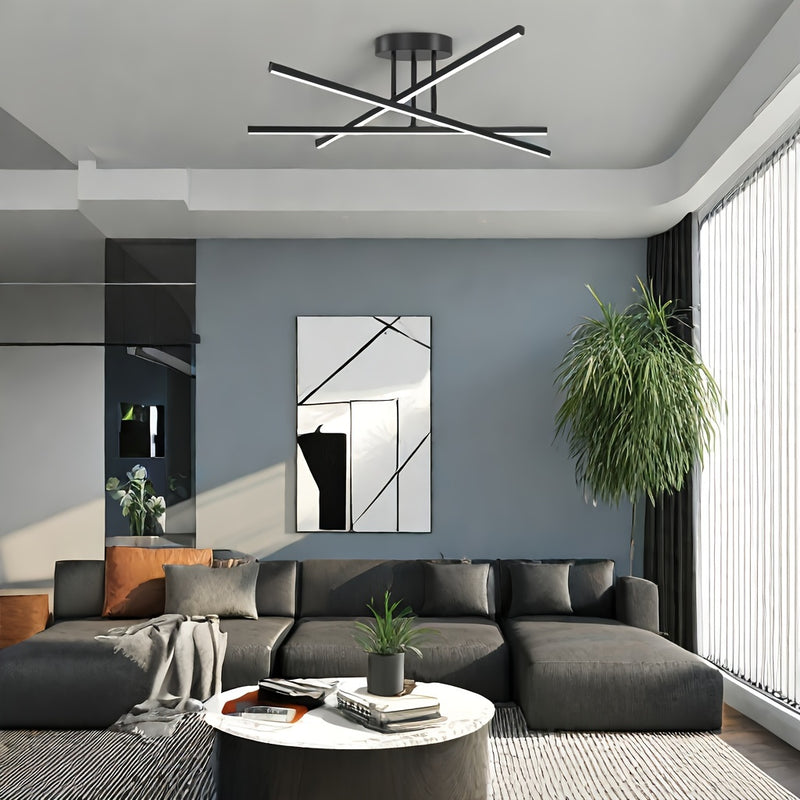 23.8 pulgadas 3-Luces Moderna Araña LED Negro Semi Empotrado Plafón Luminaria para Cocina Comedor Vestíbulo Entrada