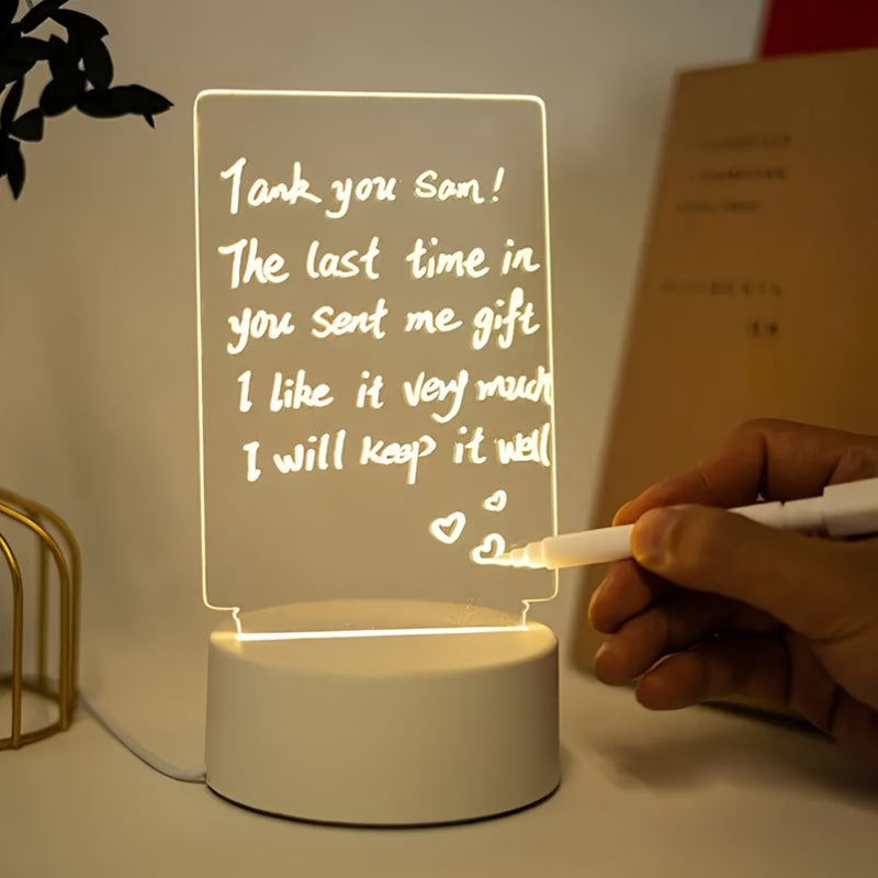 1pc Lámpara de mesa con tablero de mensajes LED moderno con bolígrafo - Luz nocturna cálida creativa con alimentación USB para decoración de habitación/sala de estar, construcción de plástico, varios patrones, no requiere batería