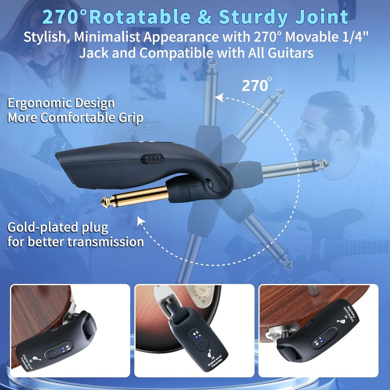 2pcs/1pc Sistema sin varillas de Guitarra 2.4GHz - Plug & Play con Sincronización Automática, Transmisor y Receptor XLR Recargable con Sincronización en 3 Segundos, 0.3W para Guitarras, Bajos, Instrumentos de Viento, Karaoke Doméstico, Equipo Musical, Di